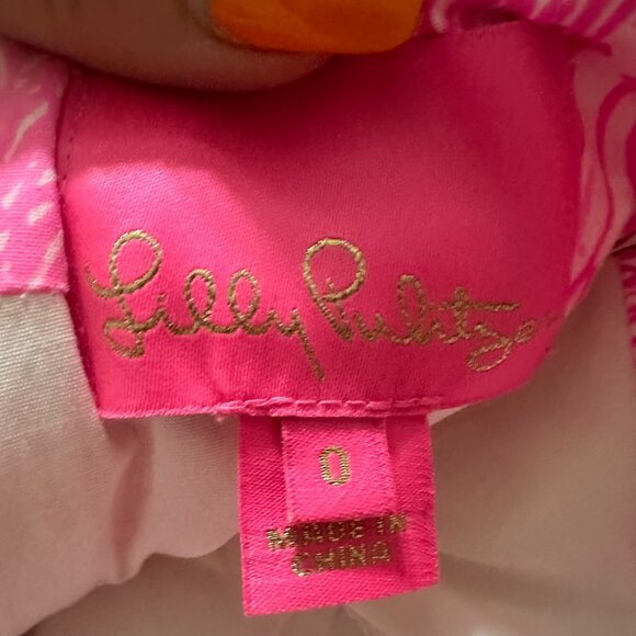 Lilly Pulitzer Dress Womens 0 Pink Merian Palm Leaf Summer Puff Sleeve - Picture 5 of 8